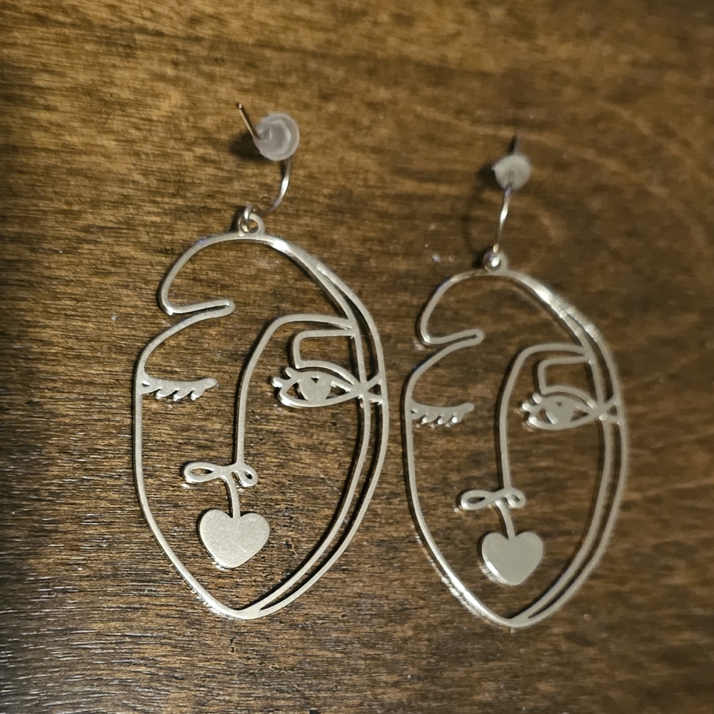 Abstract Face Earrings with Heart Accent